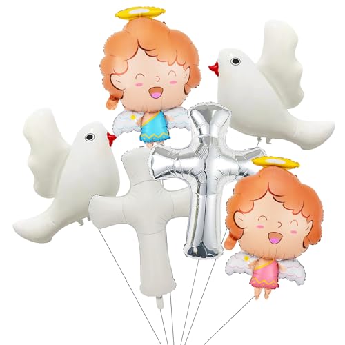 KOBOKO Taufe Deko Luftballon, 6 Stk Kommunion Deko Luftballons Tauf, Deko Taufe Mädchen Junge taube Folienballon, Kreuzen Engel Helium Ballon für Babyparty,Erstkommunion,Konfirmation,Babyshower Deko KOBOKO Taufe Deko Luftballon, 6 Stk Kommunion Deko Luftballons Tauf, Deko Taufe Mädchen Junge taube Folienballon, Kreuzen Engel Helium Ballon für Babyparty,Erstkommunion,Konfirmation,Babyshower Deko von Koboko