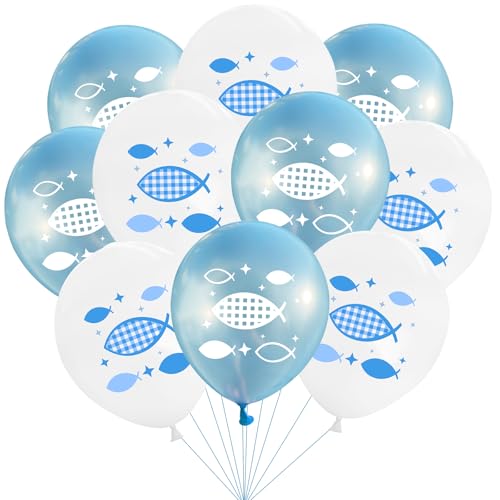 KOBOKO Taufe Deko Luftballon Blau, 20 Stk Deko Taufe Junge Kommunion Luftballons, Taufdeko Fish Muster Taufe Helium Ballon, Kommunion Deko Meine Taufe Ballons für Babyparty,Kommunion, Babyshower Deko KOBOKO Taufe Deko Luftballon Blau, 20 Stk Deko Taufe Junge Kommunion Luftballons, Taufdeko Fish Muster Taufe Helium Ballon, Kommunion Deko Meine Taufe Ballons für Babyparty,Kommunion, Babyshower Deko von Koboko