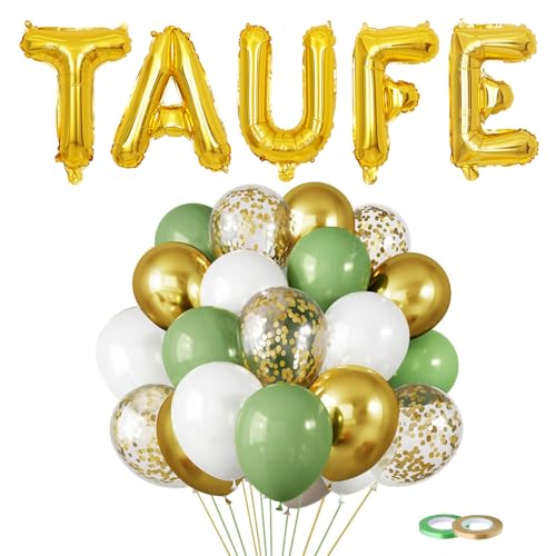 KOBOKO Taufe Deko Luftballon Grün, 25 Stk Kommunion Luftballons Deko Taufe Mädchen Junge, 32 Zoll Taufe Folienballon Gold, Taufdeko Helium Ballons Gold Weiß für Babyshower, Babyparty, Kommunion Deko KOBOKO Taufe Deko Luftballon Grün, 25 Stk Kommunion Luftballons Deko Taufe Mädchen Junge, 32 Zoll Taufe Folienballon Gold, Taufdeko Helium Ballons Gold Weiß für Babyshower, Babyparty, Kommunion Deko von Koboko
