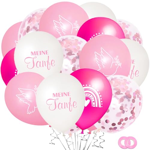KOBOKO Taufe Deko Mädchen Luftballon Rosa, 24 Stk Deko Taufe Mädchen Luftballons Taufe, Taufdeko Mädchen Taube Regenbogen Muster Ballons, Tauf Deko Ballon für Babyparty, Kommunion, Babyshower Deko von Koboko