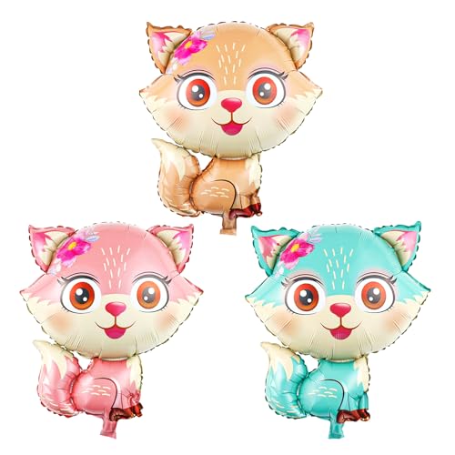 KOBOKO Luftballon Tiere Geburtstag, 3 Stk Folienballon Fuchs Deko, Bunte Helium Ballon für Kinder Party, Mädchen Geburtstagsdeko von Koboko