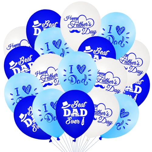 KOBOKO Vatertag Deko Ballons Blau Weiß, 18 Stück Blau Luftballon Papa Geschenk Geburtstag, Happy Father's Day Helium Ballons, Bester Papa Helium Luftballons Party Deko Vatertag Geschenk von Koboko