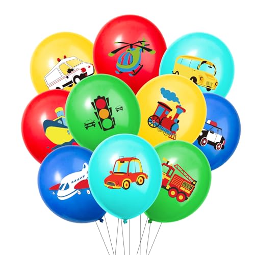 KOBOKO Verkehrsschild Helium Ballons Geburtstag, 20 Stück Auto Luftballon Kindergeburtstag Deko Junge, Ampel Luftballon Auto, Kinderluftballons Flugzeug Deko, Feuerwehr Ballon Geburtstag Party Deko von Koboko