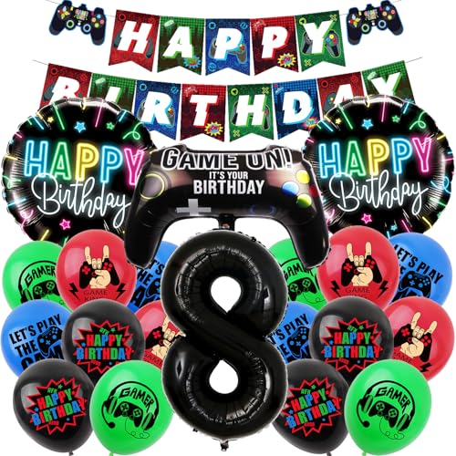 KOBOKO Videospiel Geburtstagsdeko 8 Jahre Junge, Gaming Deko Folienballon Deko 8. Geburtstag Junge, Luftballons Geburtstagsdeko Jungen 8 Jahre Gamer Deko, Geburtstag Deko Junge Ballon für Spiel Party von Koboko