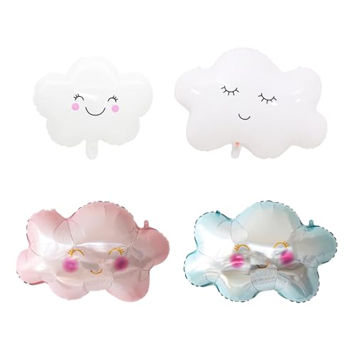 KOBOKO Wolken Ballons Geburtstag, 4 Stück Wolke Folienballon Regenbogen Deko Kindergeburtstag, XXL Wolken Ballons Baby Party Deko, Lächelnde Wolke Luftballons Rosa Blau Weiß Babyshower Deko Geburtstag von Koboko