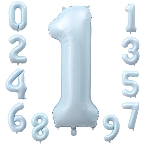 KOBOKO Zahlen Luftballon 1 Blau, 40 Zoll Folienballon, Luftballons für 1. Geburtstag Jungen, Pastell Blau Ballon, Zahlenballon 0 für Deko Jubiläum Party von Koboko
