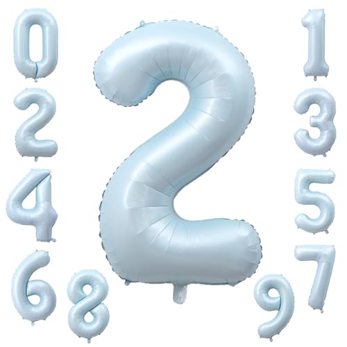 KOBOKO Zahlen Luftballon 2 Blau, 40 Zoll Groß Folienballon 2, Zahl 2 Ballon 2 Geburtstag Junge Party Deko, Pastell Blau Luftballons 2. Geburtstag, Helium Zahlenballon Geburtstagsdeko 2 Jahre Junge von Koboko