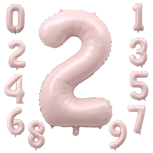 KOBOKO Zahlen Luftballon 2 Rosa, 40 Zoll Folienballon 2, Pastell Rosa Luftballon 2. Geburtstag Mädchen, Pink Ballon 2 Geburtstag Mädchen, Zahl 2 Helium Ballons für Geburtstagsdeko 2 Jahre Party Deko von Koboko