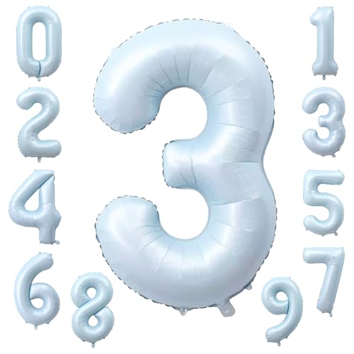 KOBOKO Zahlen Luftballon 3 Jahre Blau, 40 Zoll XXL Folienballon 3, Zahl 3 Pastell Blau Luftballons 3. Geburtstag Junge, Helium Ballon 3 Geburtstag, Zahlenballon 3 für Junge Geburtstagsdeko Party Deko von Koboko