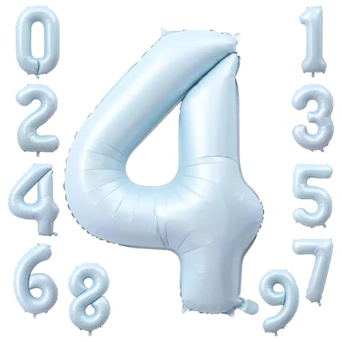 KOBOKO Zahlen Luftballon 4 Jahre Blau, 40 Zoll Folienballon 4, Zahl 4 Ballon 4 Geburtstag Junge, Bluey Luftballons Geburtstag 4 Jahre Junge Zahl Deko, Zahlen Helium Ballons 4 für Geburtstag Party Deko von Koboko