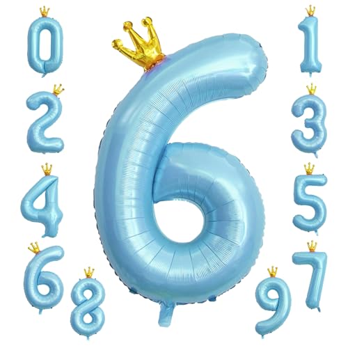 KOBOKO Zahlen Luftballon 6 Blau, 40 Zoll XXL Folienballon 6, Helium Ballons Blau Geburtstagsdeko 6 Jahre Junge, Zahlenballon 6 Geburtstag Junge, Luftballons Zahl 6 mit Krone für Geburtstag Party Deko KOBOKO Zahlen Luftballon 6 Blau, 40 Zoll XXL Folienballon 6, Helium Ballons Blau Geburtstagsdeko 6 Jahre Junge, Zahlenballon 6 Geburtstag Junge, Luftballons Zahl 6 mit Krone für Geburtstag Party Deko von Koboko