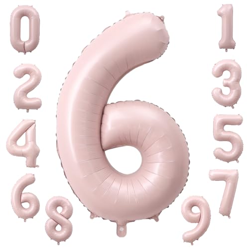KOBOKO Zahlen Luftballon 6 Rosa, 40 Zoll Folienballon 6, Pastell Rosa Helium Ballons Geburtstag Mädchen 6 Jahre, Zahl 6 Geburtstag Luftballons Pink, Zahlenballon 6 für Mädchen Geburtstag Party Deko von Koboko