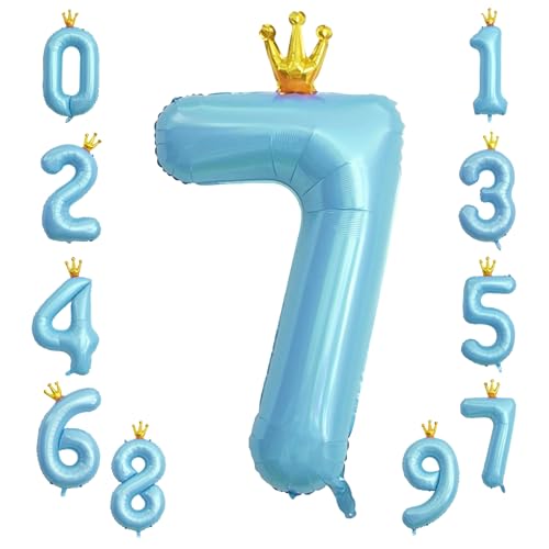 KOBOKO Zahlen Luftballon 7 Blau, 40 Zoll Riesen Folienballon 7, Helium Ballons Geburtstag 7 Jahre Junge, Ballon 7 Kindergeburtstag Deko Junge, Luftballons Zahlen 7 mit Krone für Geburtstag Party Deko von Koboko