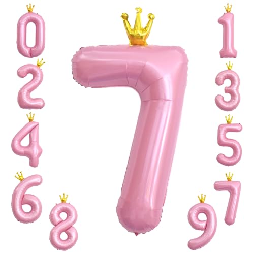 KOBOKO Zahlen Luftballon 7 Rosa, 40 Zoll Riesen Folienballon 7, Zahl Luftballon 7 Jahre Mädchen, Ballon 7 Geburtstag, Luftballons 7. Geburtstag, Helium Ballons 7 mit Krone für Geburtstag Party Deko von Koboko