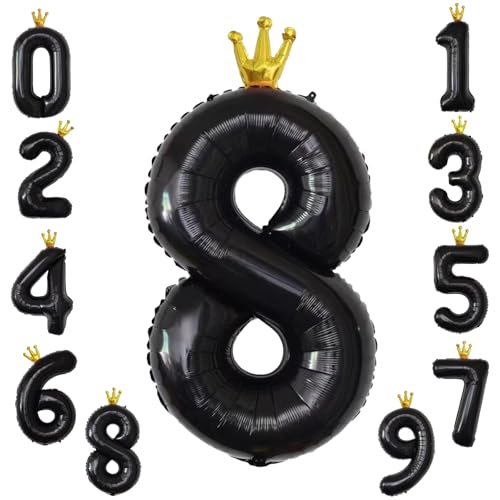 KOBOKO Zahlen Luftballon 8, 40 Zoll Folienballon 8, Ballon 8 Geburtstag Mädchen, Schwarz Luftballon 8. Geburtstag Mädchen Junge, Helium Ballons Geburtstag 8 Jahre, Luftballons 8 Geburtstag Party Deko von Koboko