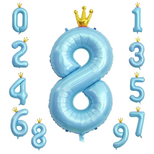 KOBOKO Zahlen Luftballon 8 Blau, 40 Zoll Folienballon, Zahlenballon Deko für Junge, Luftballons 8. Geburtstag, Ballons 8 Jahre, Zahl Ballon für Party von Koboko