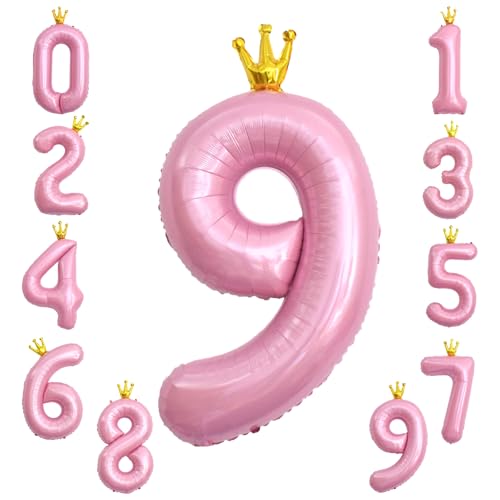 KOBOKO Zahlen Luftballon 9 Rosa, 40 Zoll Riesen Folienballon 9, Luftballon 9 Jahre Mädchen, Zahlen Ballon 9. Geburtstag, Helium Ballons Zahl 9, Luftballons mit Krone für Mädchen Geburtstag Party Deko KOBOKO Zahlen Luftballon 9 Rosa, 40 Zoll Riesen Folienballon 9, Luftballon 9 Jahre Mädchen, Zahlen Ballon 9. Geburtstag, Helium Ballons Zahl 9, Luftballons mit Krone für Mädchen Geburtstag Party Deko von Koboko