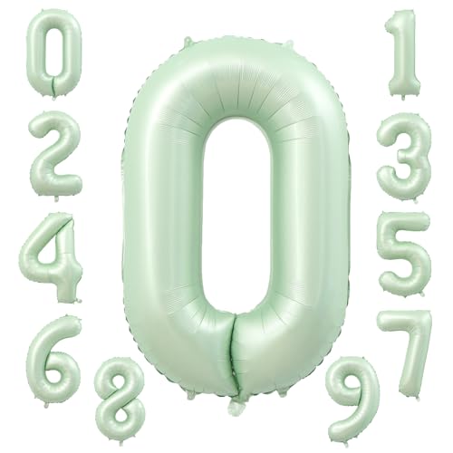 KOBOKO Zahlen Luftballon 0 Salbeigrün, 40 Zoll Luftballons Geburtstag Zahlen 0, Olivgrün Ballons Geburtstag 0 Junge, Grün Folienballon Zahl 0, Zahlenballon 0 für Junge Mädchen Geburtstagsdeko Deko von Koboko