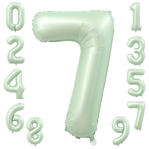 KOBOKO Zahlen Luftballon 7 Jahre Grün, 40 Zoll Folienballon 7, Salbeigrün Helium Ballons Geburtstag 7 Jahre Mädchen Junge, Olivgrün Zahlenballon 7. Geburtstag, Ballon 7 Geburtstagsdeko Junge Mädchen von Koboko