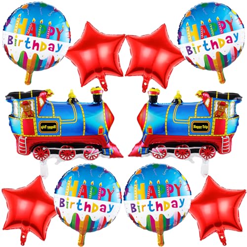 KOBOKO Zug Ballon Geburtstag, 10 Stück Luftballon Zug Geburtstagsdeko Jungen, Zug Deko Geburtstag Junge Stern Folienballon, Happy Birthday Runde Helium Ballons, Dampf Zug Luftballons Geburtstag Kinder KOBOKO Zug Ballon Geburtstag, 10 Stück Luftballon Zug Geburtstagsdeko Jungen, Zug Deko Geburtstag Junge Stern Folienballon, Happy Birthday Runde Helium Ballons, Dampf Zug Luftballons Geburtstag Kinder von Koboko