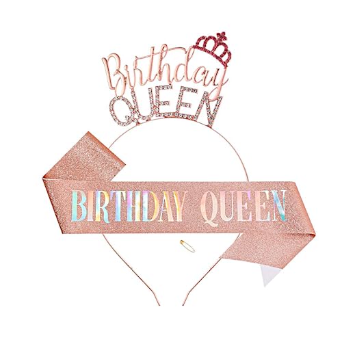 Koboko Geburtstagskrone Erwachsenem, Krone Geburtstag, Birthday Girl, Junggesellinnenabschied Set für Birthday Girl Kinder Geburtstag Deko（Rose gold） von Koboko