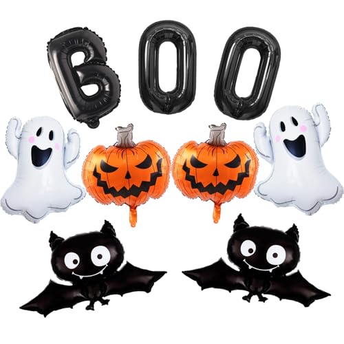 Koboko Halloween Luftballons Deko Party, 9 Stück Halloween Balloons Deko Set, Fledermaus Deko Folienballon, Kürbis Ballons Horror Deko, B00 Geister Deko Luftballon für Spukhäuser Grusel Garten Outdoor von Koboko