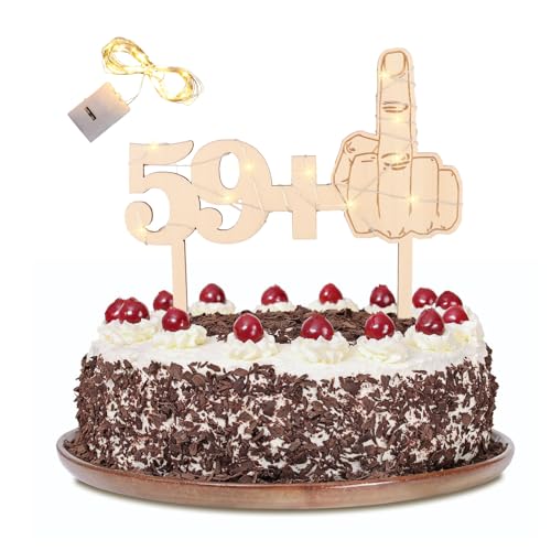 KOBOKO Tortendeko 60. Geburtstag Mit LED Lichterkette, Holz Torten Deko für Mann Und Frau, Glitter Cake Topper, Kuchendeko von Koboko
