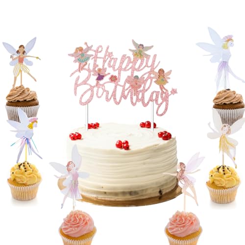 KOBOKO Feen Geburtstag Deko Set - Tortendeko, Cupcake Topper, Kuchendeko, Rosa Elfe Cake Topper für Mädchen - Happy Birthday Deko KOBOKO Feen Geburtstag Deko Set - Tortendeko, Cupcake Topper, Kuchendeko, Rosa Elfe Cake Topper für Mädchen - Happy Birthday Deko von Koboko