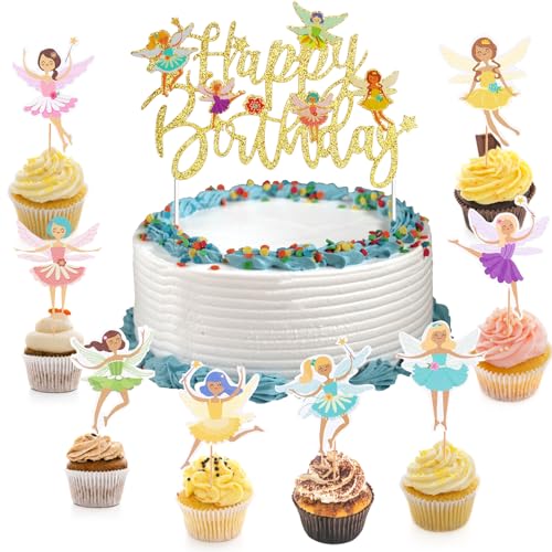 Koboko Happy Birthday Feen Tortendeko Geburtstag, 25 Stück Feen Geburtstag Deko, Cupcake Deko Fee, Tortendeko Geburtstag Mädchen für Kinder Mädchen Geburtstags Party, Muffin Deko Koboko Happy Birthday Feen Tortendeko Geburtstag, 25 Stück Feen Geburtstag Deko, Cupcake Deko Fee, Tortendeko Geburtstag Mädchen für Kinder Mädchen Geburtstags Party, Muffin Deko von Koboko