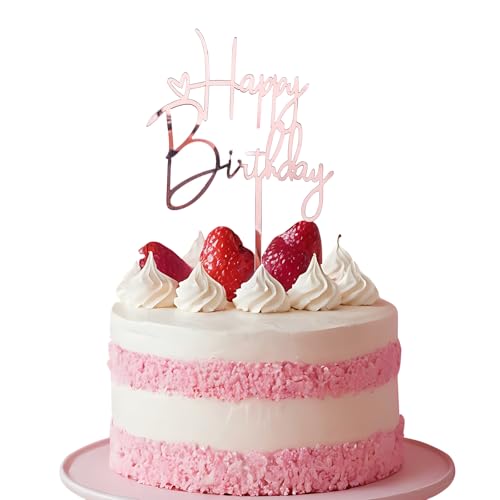 KOBOKO Happy Birthday Cake Topper, Acryl Tortendeko, Roségold Kuchen Deko, Torten Topper für Mädchen Jungen Frau Mann 10X14,5cm von Koboko