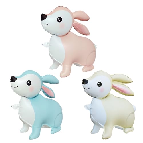 KOBOKO Hase Walking Tier Folienballon, 3 Stk Stehen Hase Luftballon Osterdeko, Osterhase Ballon Geburtstag Deko, Kaninchen Ballons Ostern Party Deko, Hase Ballon Tiere Häschenparty Kindergeburtstag von Koboko