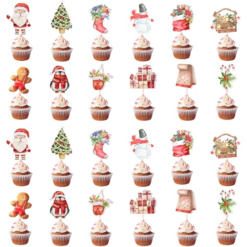 KOBOKO Weihnachten Tortendeko, 24 Stück Cupcake Toppers, Kuchen Topper, Merry Christmas Muffins Deko, Backen Zubehör, Frohe Weihnachten Cake Topper von Koboko