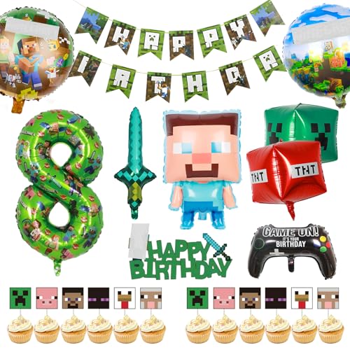 8. Gaming-Geburtstagsdekorationen für Jungen und Mädchen, Happy Birthday-Banner, Folienballons, Miner, Gaming-Themenparty-Zubehör, Dekoration, Bergmann-Party, Tisch-Kuchenaufsatz für 8. Gaming-Geburtstagsdekorationen für Jungen und Mädchen, Happy Birthday-Banner, Folienballons, Miner, Gaming-Themenparty-Zubehör, Dekoration, Bergmann-Party, Tisch-Kuchenaufsatz für von Kodepro
