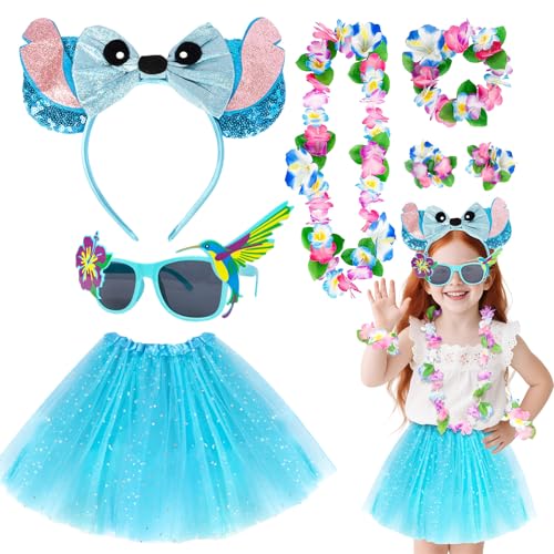Kodepro 7-teiliges Tierkostüm-Zubehör-Set für Mädchen, Cartoon-Kostüm-Set enthält Ohren, Stirnband, Sonnenbrille, Tutu, Rock, Blumenarmbänder, Kranz, niedliches Cosplay-Set für Halloween, Karneval von Kodepro