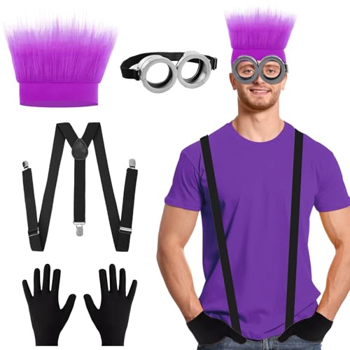 Kodepro Cosplay-Kostüm-Zubehör für Erwachsene, mit violettem Haarband, schwarzen Handschuhen, grauen Steampunk-Brille, Brille, schwarzem Schultergurt, für Halloween, Cosplay, Party, Weltbuchtag von Kodepro