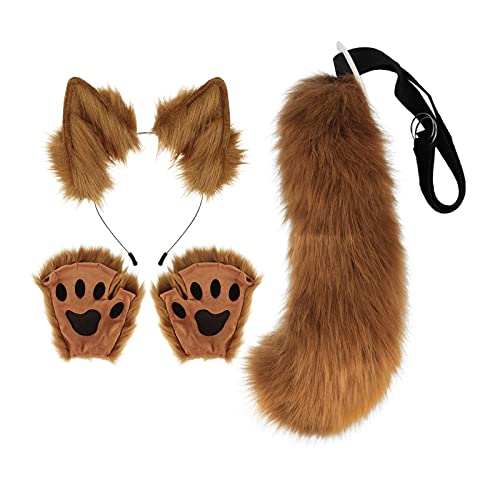 Fuchsohren und Schwanz mit Handschuhen Plüsch Haarreifen für Performance Karneval Tanz, Braun Fuchsohren und Schwanz mit Handschuhen Plüsch Haarreifen für Performance Karneval Tanz, Braun von Kodxylytix