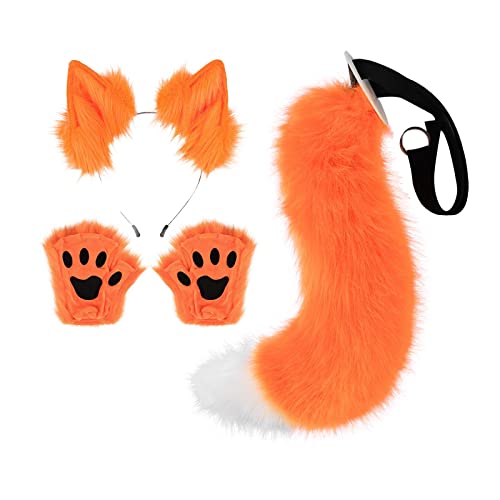 Fuchsohren und Schwanz mit Handschuhen Plüsch Haarreifen für Performance Karneval Tanz, Orange Fuchsohren und Schwanz mit Handschuhen Plüsch Haarreifen für Performance Karneval Tanz, Orange von Kodxylytix