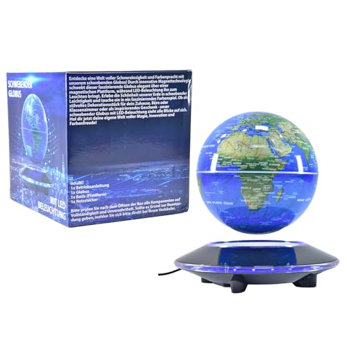 Kögler 75605 - Schwebender Globus mit LED Beleuchtung, ca. 14 cm groß, magnetische Weltkugel mit Farbwechsel, inkl. USB Kabel, als Weltkarte und Nachtlicht von Kögler