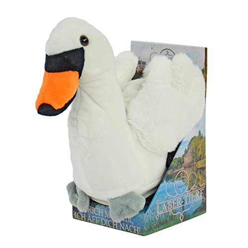 Kögler 75920 - Labertier Schwan Elizabeth, ca. 19 cm groß, nachsprechendes Plüschtier mit Wiedergabefunktion, plappert alles witzig nach und bewegt sich, batteriebetrieben, Weiß von Kögler