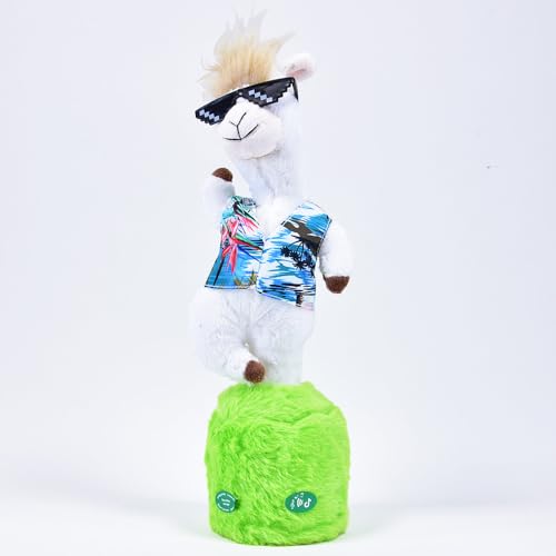 Kögler 76942 - Tanzendes Lama mit Sonnenbrille und Hawaiihemd, mit Licht, Sound, Laber- und Sprachaufzeichnungsfunktion, ca. 34 cm groß, plappert Alles nach und bewegt Sich von Kögler