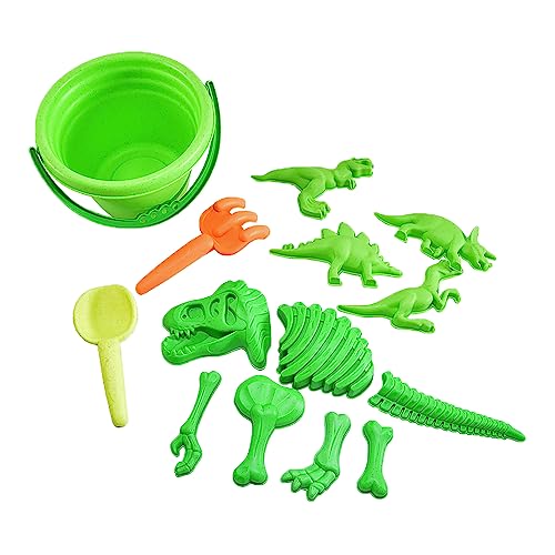 Kögler 90535 - Dinosaurier Sandformen Set, Hergestellt aus Bio Kunststoff, verschiedene Dinosaurier Sandformen, sowie eine Schaufel, eine Harke und ein Eimer von Kögler