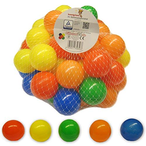 Koenig-Tom 5,5 100 Bunte Plastikbälle Babybälle Bälle 5,5cm für Bällebad Bällchen Bad ohne gefährliche Weichmacher, 5 Farbenmix blau/grün/rot/gelb/orange von Koenig-Tom 5,5