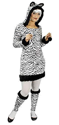 Körner Festartikel Zebra Tierkostüm für Damen | Kleid mit Stulpen - Schwarz Weiß Tierkostüm Kleid Kapuze Dschungel Afrika Karneval Fasching Mottoparty Theater Steppenpferd Gr. 36 38 von Körner Festartikel