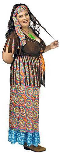Hippie Retro Kostüm Rainbow Damen für große Größen Gr. 44 46 - Schönes Damen Kostüm in XXL für Karneval, Festival oder Mottoparty von Körner