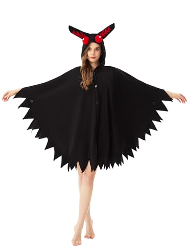 Kofero Mothman-Kostüm für Erwachsene, Damen, Einteiler, Halloween, Kapuzenumhang, Kapuzenumhang, lustig, Unisex, Weihnachten, Cosplay-Kostüme, Schwarz, M Kofero Mothman-Kostüm für Erwachsene, Damen, Einteiler, Halloween, Kapuzenumhang, Kapuzenumhang, lustig, Unisex, Weihnachten, Cosplay-Kostüme, Schwarz, M von Kofero