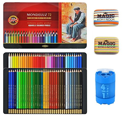 KOH-I-NOOR Artist's Set of Mondeluz Aquarelle 72 Coloured Pencils + 2xEraser + Sharpener 4 in 1 by Koh-I-Noor von Koh-I-Noor
