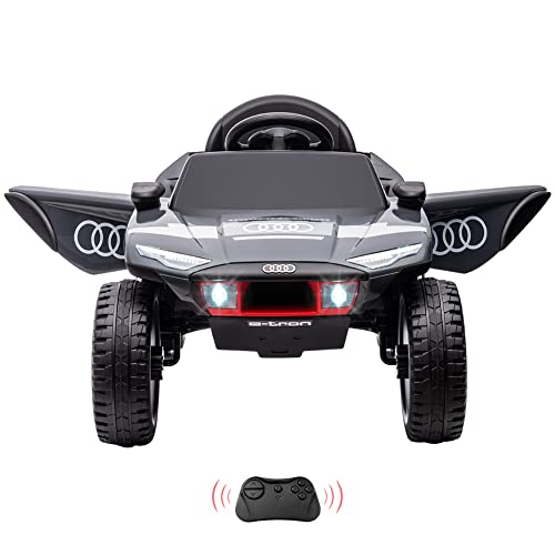Audi RS E-Tron Lizenziertes 12V Kinderauto Mit Fernbedienung,2X 35W Motoren, Federaufhängung, Hupe & LED-Lichter,Sportliches Elektroauto Für Kinder (37+ Monate)，Eva-Reifen -Grau von Koioplie