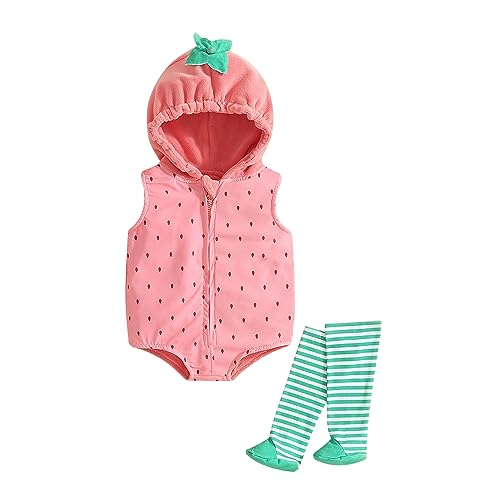 Baby-Jungen Baby Mädchen Avocado Kostüm ärmelloser Strampler und Strumpfset Schwein Ananas Rugby Halloweenkostüm (Q-Erdbeere Stil, 0-6 Months) von Koitniecer