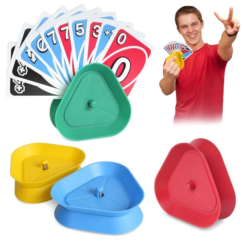 Kolamom 4 Stück Kartenhalter Kinder, Dreieckiger Spielkartenhalter, Freisprech Karten Halterung Kunststoff, für Senioren Erwachsene Kinderspielkartenhalter, Rot, Blau, Grün, Gelbe von Kolamom