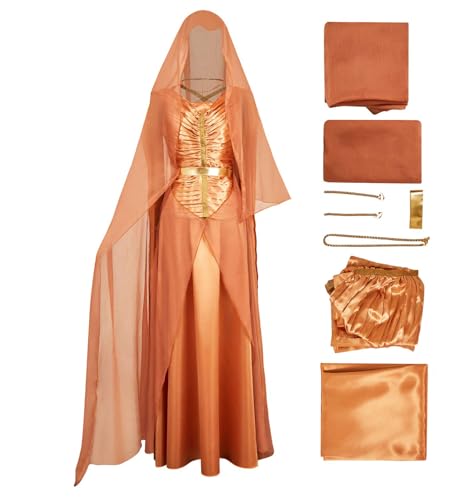 KoleGoe Damen Gold Abendkleid Set Mon Mothma Cosplay Kostüm Seide Satin Schal und Zubehör 7 Stück Halloween Kostüme von KoleGoe